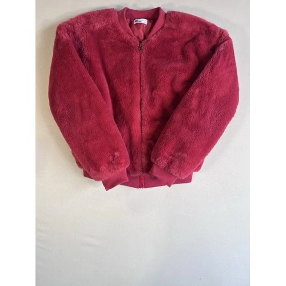 Epic Threads Girls Pink/Res Faux Fur Bomber Jacket Full Zip Lined XL 14/16